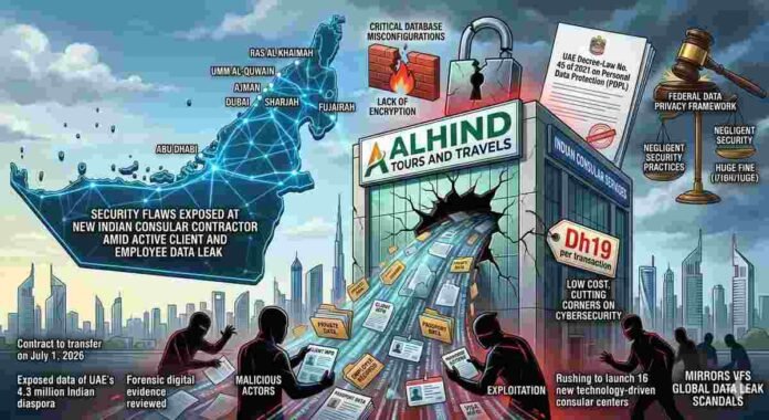 Alhind data leak, Indian consular services UAE, cybersecurity breach UAE, passport services contractor, UAE data privacy, Indian embassy Abu Dhabi, client data exposure